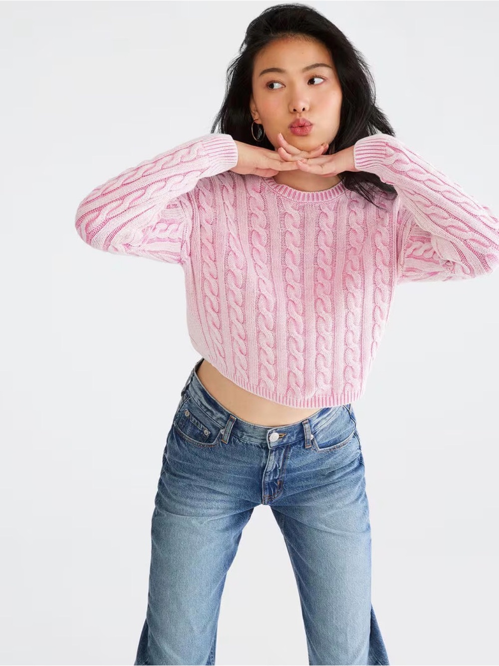 Aeropostale- Pink Vintage Wash Cropped Cable Knit sweater Size XS
